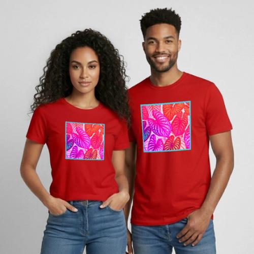 Color Burst Leaves Neon Elegance - Heavyweight Unisex T-Shirt by Gildan