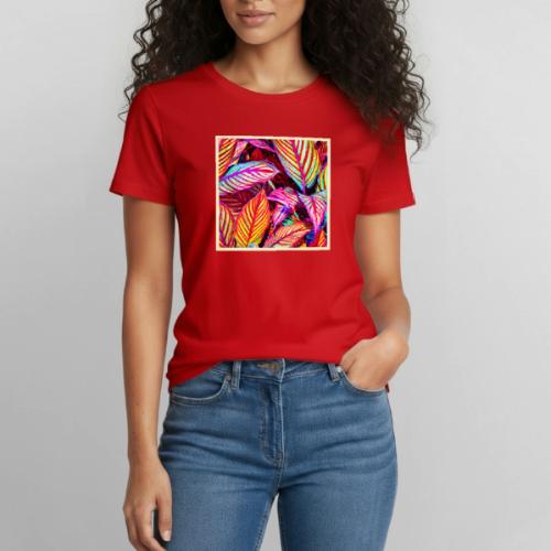 Striped Neon Leaves Design - Heavyweight Unisex T-Shirt by Gildan