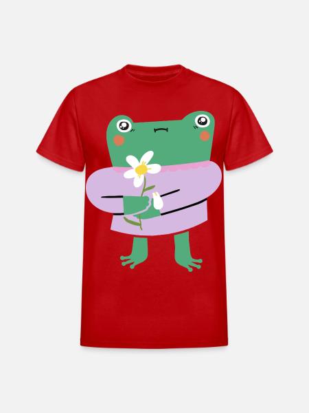 Shy Frog with Flower - Heavyweight Unisex T-Shirt by Gildan - red