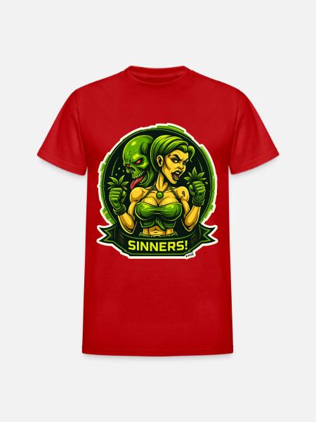 Sinners! Green Femme vs Demon - Heavyweight Unisex T-Shirt by Gildan - red