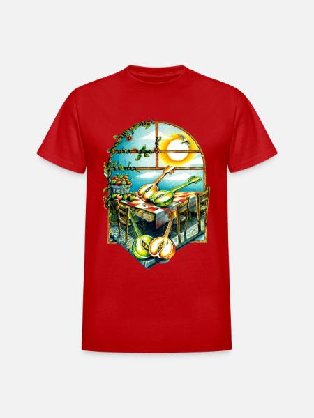Rustic Sunrise Kitchen Scene - Heavyweight Unisex T-Shirt by Gildan - red