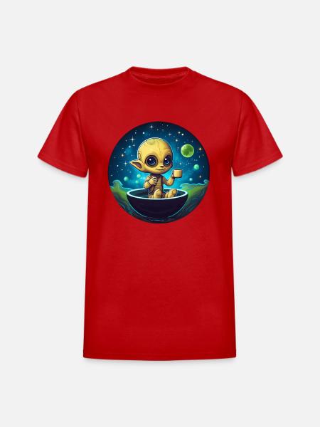Coffee-loving Alien: Midnight Snack - Heavyweight Unisex T-Shirt by Gildan - red