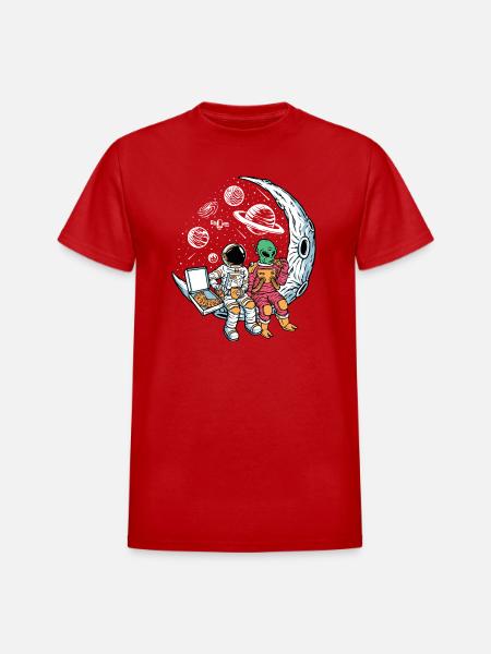 Cosmic Pizza Break - Heavyweight Unisex T-Shirt by Gildan - red