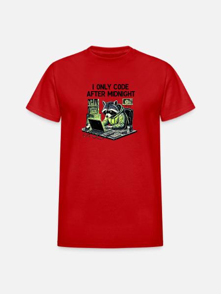 Midnight Coder Raccoon - Heavyweight Unisex T-Shirt by Gildan - red