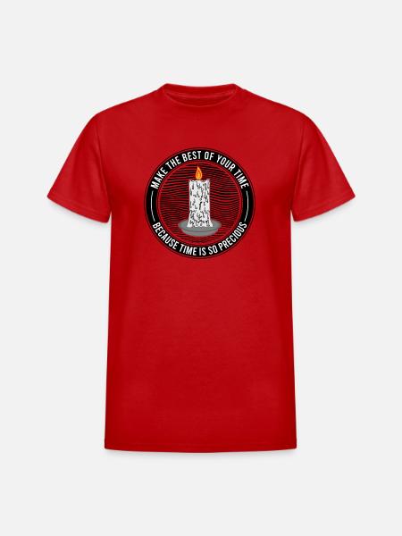 Time Is Precious Candle Quote - Heavyweight Unisex T-Shirt by Gildan - red