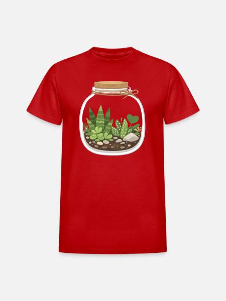 Glass Terrarium Garden Scene - Heavyweight Unisex T-Shirt by Gildan - red
