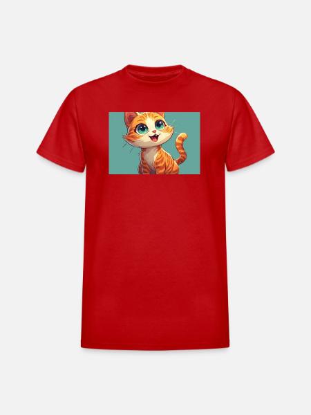 Happy Orange Tabby Kitten - Heavyweight Unisex T-Shirt by Gildan - red