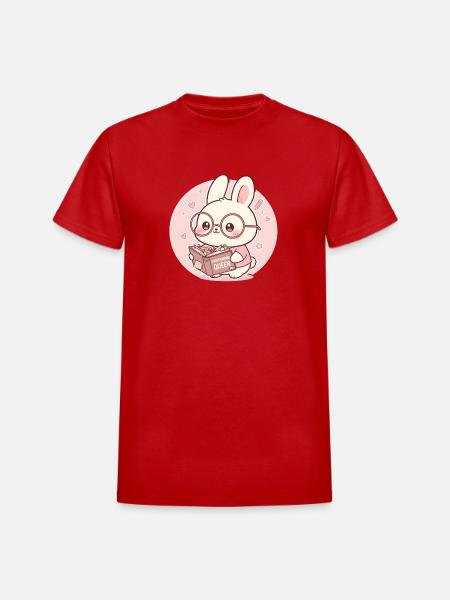 Overthinking Queen Bunny Reading - Heavyweight Unisex T-Shirt by Gildan - red