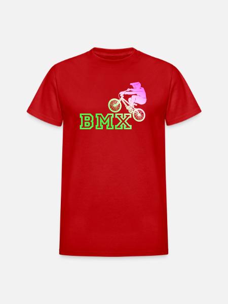 Neon BMX Rider Emblem - Heavyweight Unisex T-Shirt by Gildan - red