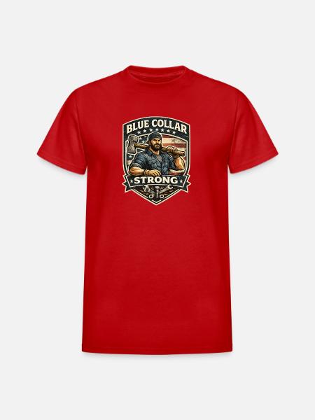 Blue Collar Strong  - Heavyweight Unisex T-Shirt by Gildan - red