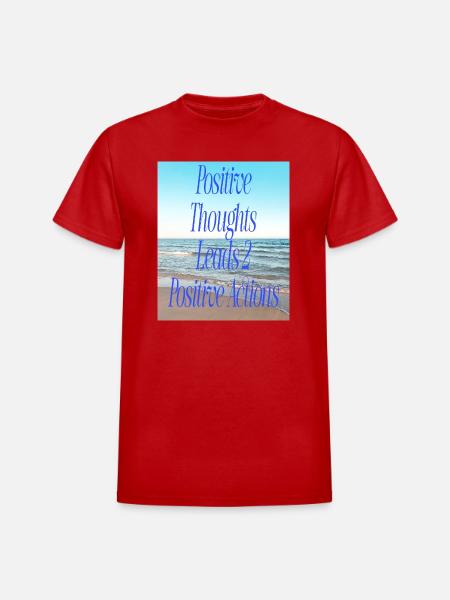 Positive Thoughts, Positive Actions - Heavyweight Unisex T-Shirt by Gildan - red
