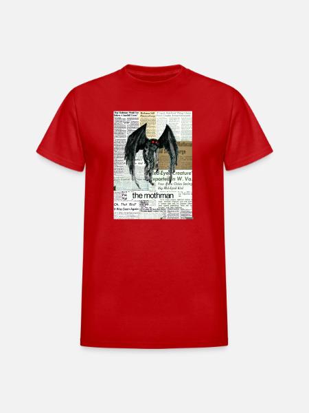 Mothman Newspaper Collage - Heavyweight Unisex T-Shirt by Gildan - red