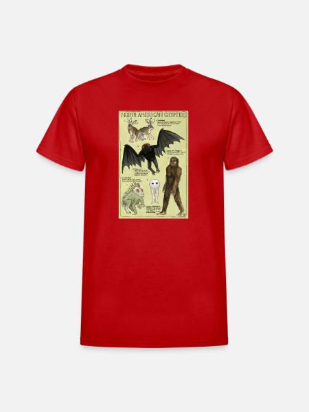 North American Cryptids Poster - Heavyweight Unisex T-Shirt by Gildan - red