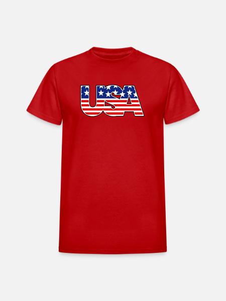 American Flag USA Logo - Heavyweight Unisex T-Shirt by Gildan - red
