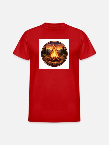 Forest Campfire Crest - Heavyweight Unisex T-Shirt by Gildan - red