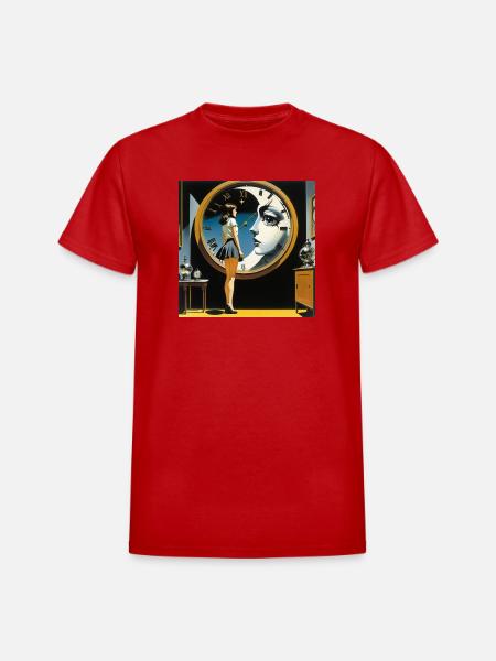 Girl moon clock - Heavyweight Unisex T-Shirt by Gildan - red
