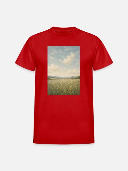 Meadow Bloom Under Wide Sky - Heavyweight Unisex T-Shirt by Gildan - red