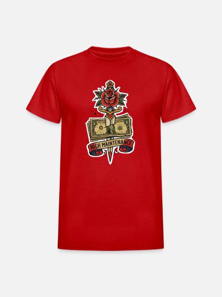 High Maintenance Rose Dollar Tattoo - Heavyweight Unisex T-Shirt by Gildan - red