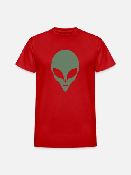 Alien Silhouette Head Face - Heavyweight Unisex T-Shirt by Gildan - red