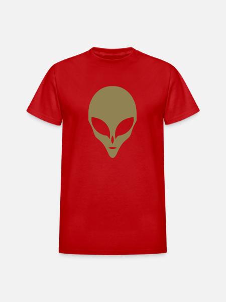 Alien Silhouette Head Face - Heavyweight Unisex T-Shirt by Gildan - red