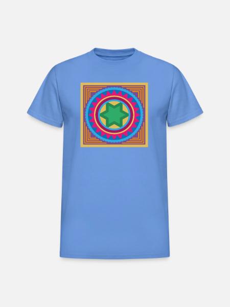 Vibrant Star Mandala Burst - Heavyweight Unisex T-Shirt by Gildan - carolina blue