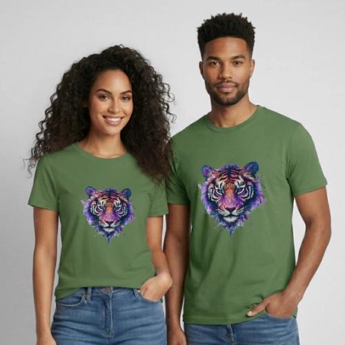 Mystic Violet Tiger - Heavyweight Unisex T-Shirt by Gildan