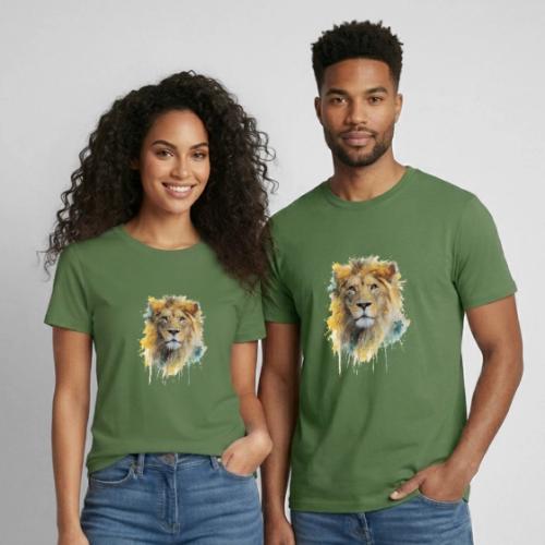 Watercolor Lion Portrait - Heavyweight Unisex T-Shirt by Gildan
