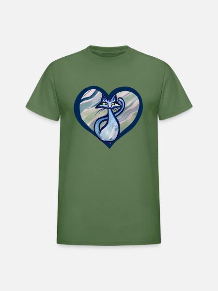 Blue Cat Love - Heavyweight Unisex T-Shirt by Gildan - military green
