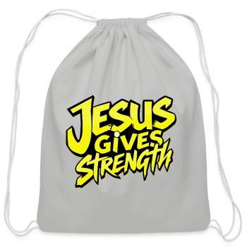 Jesus Gives Strength Streetwear Christian Gym Desi - Cotton Drawstring Bag - Light Grey - Front