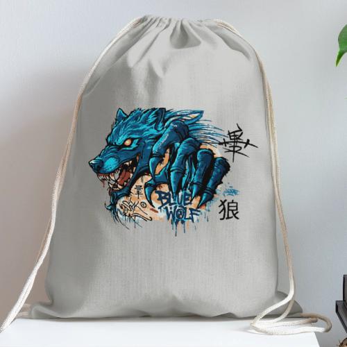 Blue Wolf Graffiti Street Art - Cotton Drawstring Bag