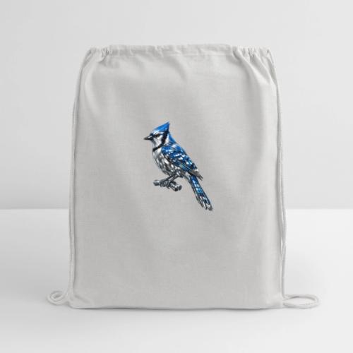Silver Blue Jay on Perch - Cotton Drawstring Bag