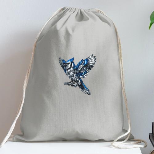 Silver Blue Jay Open Wing Perch - Cotton Drawstring Bag