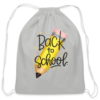 BacktoSchool Pencil Art - Cotton Drawstring Bag - Light Grey - Front