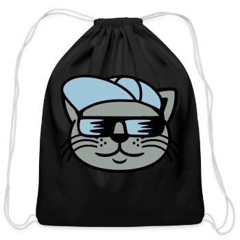 Sunglasses cat face cool - Cotton Drawstring Bag - black - Front