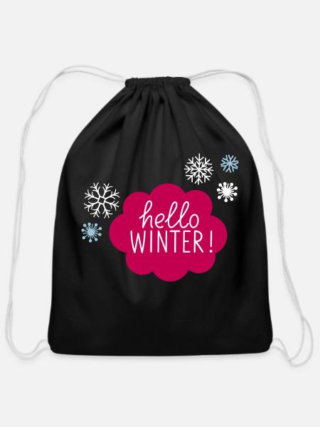 Hello Winter! - Cotton Drawstring Bag - black