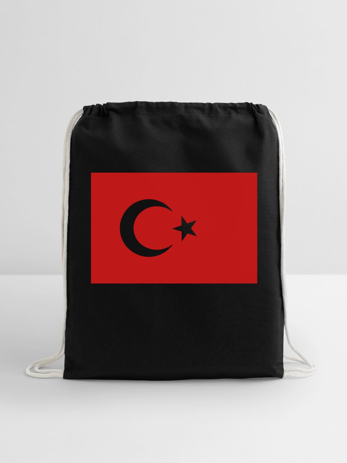 turkish flag - Cotton Drawstring Bag - black - Front