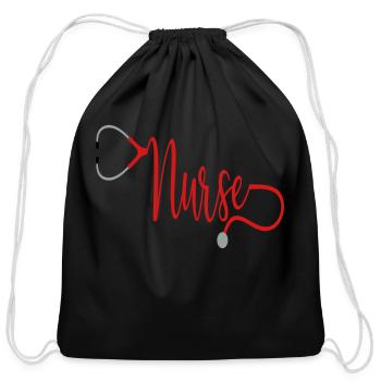Nurse Stethoscope - Cotton Drawstring Bag - black - Front