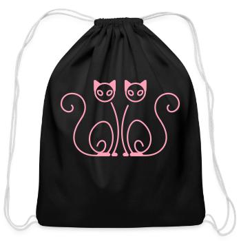 Mirrored Cats Line Vector One Color - Cotton Drawstring Bag - black - Front