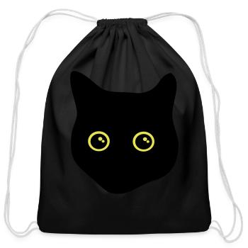 cat, black cat, cat face - Cotton Drawstring Bag - black - Front