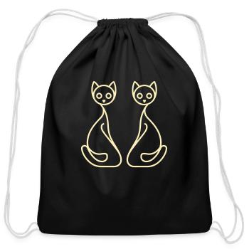 Mirror Cats Line Vector one color - Cotton Drawstring Bag - black - Front