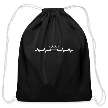 Heartbeat crown king queen royal kingdom crowned - Cotton Drawstring Bag - black - Front