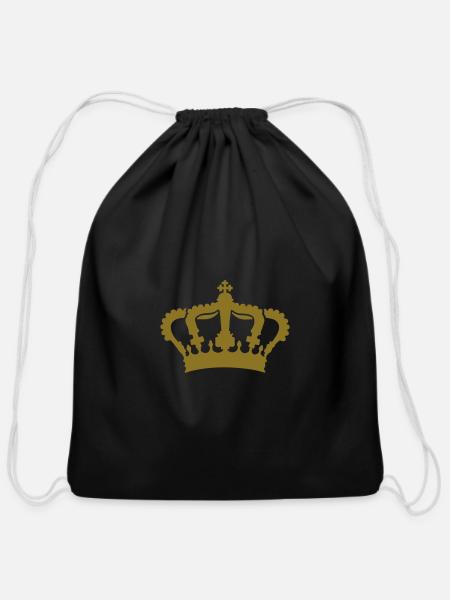royal crown - Cotton Drawstring Bag - black