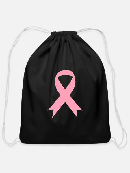 pink ribbon - Cotton Drawstring Bag - black