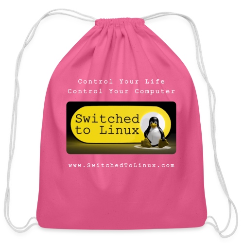 Switched To Linux Logo and White Text - Cotton Drawstring Bag