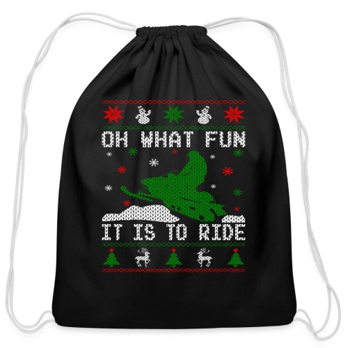 Oh What Fun Snowmobile Ugly Sweater style - Cotton Drawstring Bag