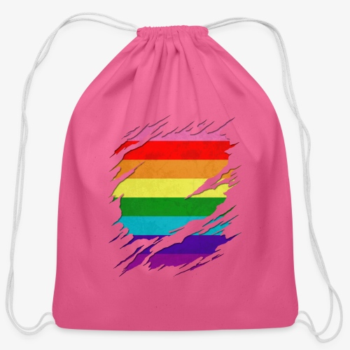 Original Gilbert Baker LGBT Gay Pride Flag Ripped - Cotton Drawstring Bag