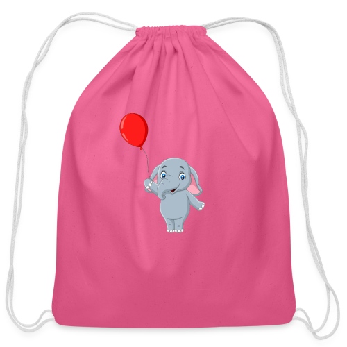 Baby Elephant Holding A Balloon - Cotton Drawstring Bag