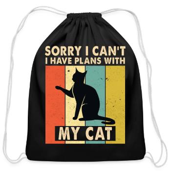 Sorry I can't I have plans with my cat - Cotton Drawstring Bag - black - Front