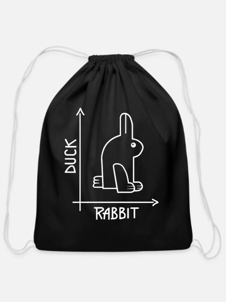 Duck or rabbit Optical Illusion - Cotton Drawstring Bag - black