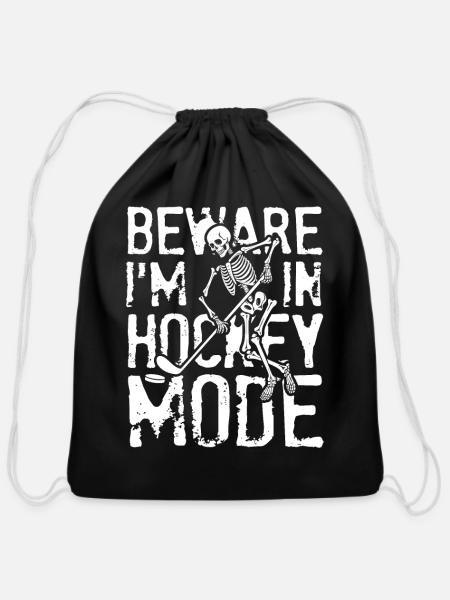 Beware I m In Hockey Mode - Cotton Drawstring Bag - black